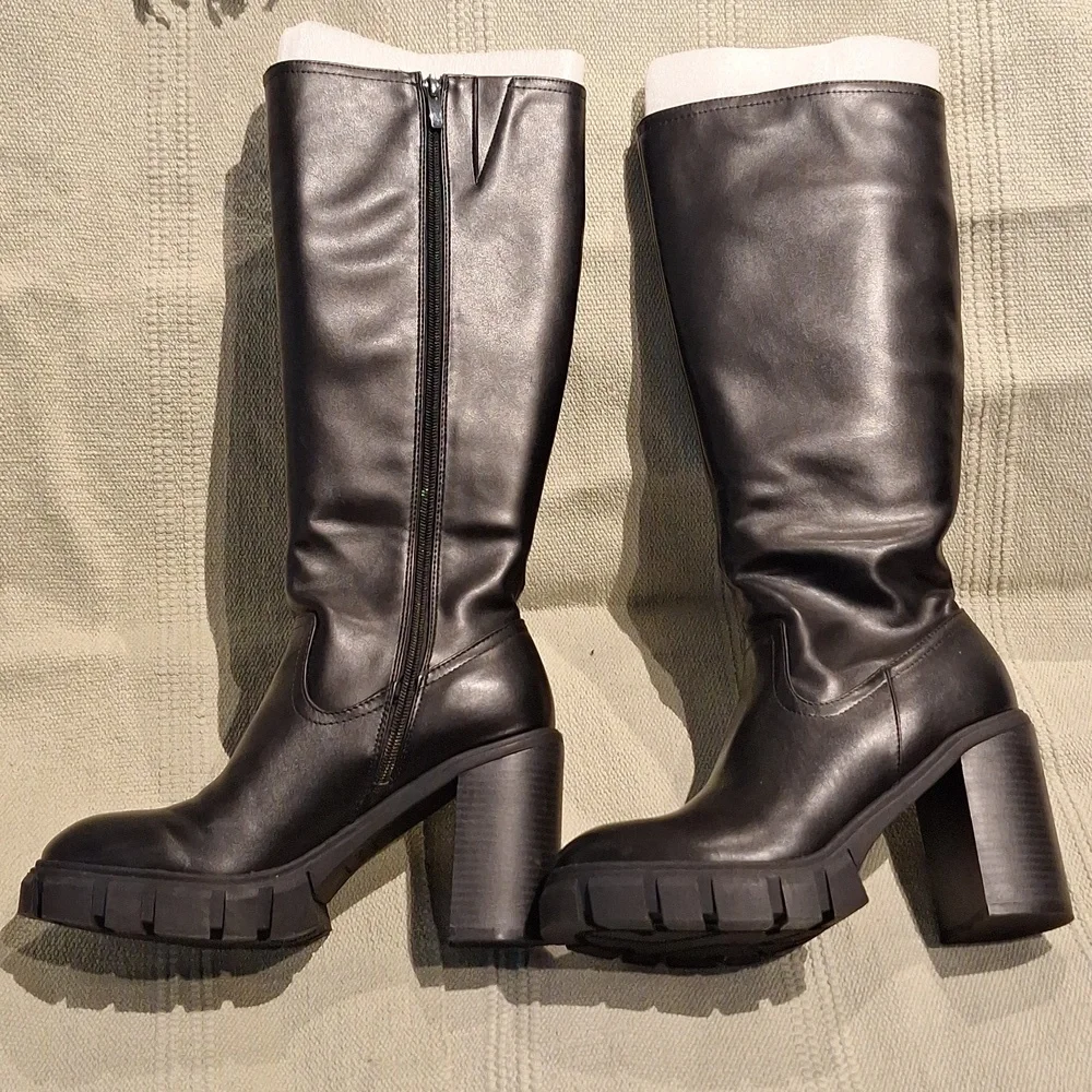 Nine West Kani clunky black stacked heeled knee boots 9M - Picture 1 of 10
